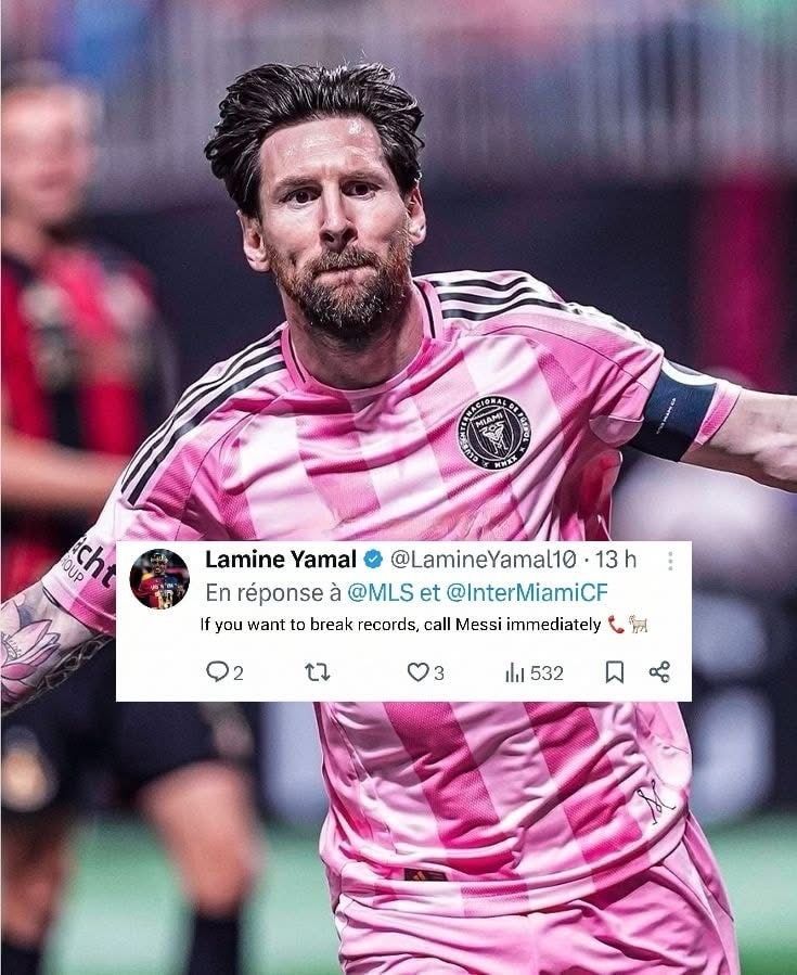 MessiFCWorld's tweet image. 🚨🚨Lamine Yamal responded to the MLS post with the comment, &quot;If you want to break records, call Messi immediately 📞🐐&quot;