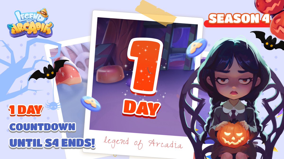 LegendofArcadia's tweet photo. ⏳ 1 Day Left Till S4 Ends! ⏳   

The final showdown approaches — Tournament Season 4 ends tomorrow at 8 AM UTC!   

Still time to make your mark on the battlefield ⚔️ Jump in now for the last rush🎃

#LOAS4