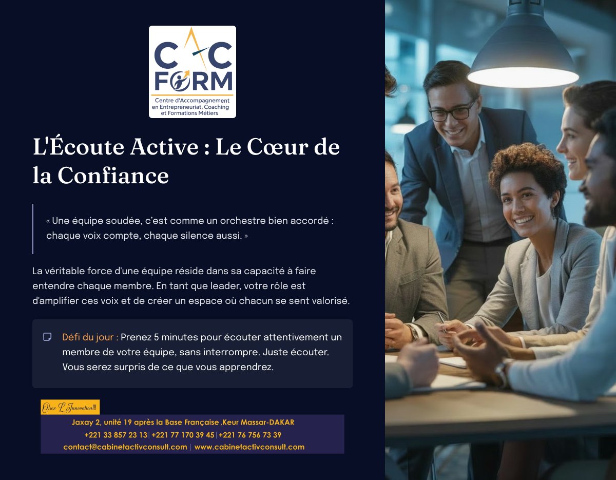 ACTIV_CONSULT's tweet photo. 𝐂𝐎𝐀𝐂𝐇𝐈𝐍𝐆 𝐌𝐈𝐍𝐔𝐓𝐄: Tu veux une équipe forte ? Commence par écouter sans juger
https://t.co/cp0B1nco4J
#cacform #cohesion #cohesiondequipe #communicationpositive #leadershipfémininn #capsuledujour #MotivationMatinale #TeamBuilding #businessmindset #leadership https://t.co/bvnoEwJwte