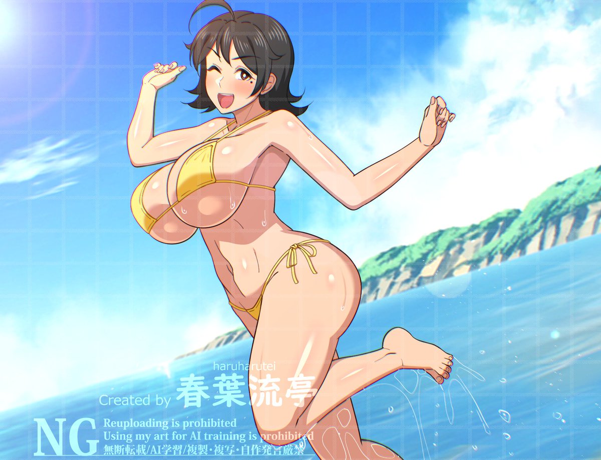 海ではしゃぐお母さん(制作中ゲーム用 