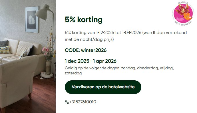 bbmijnouders's tweet image. 5% korting van 1-12-2025 tot 1-04-2026 (wordt dan verrekend met de nacht/dag prijs)
#korting #winter #winter2026
