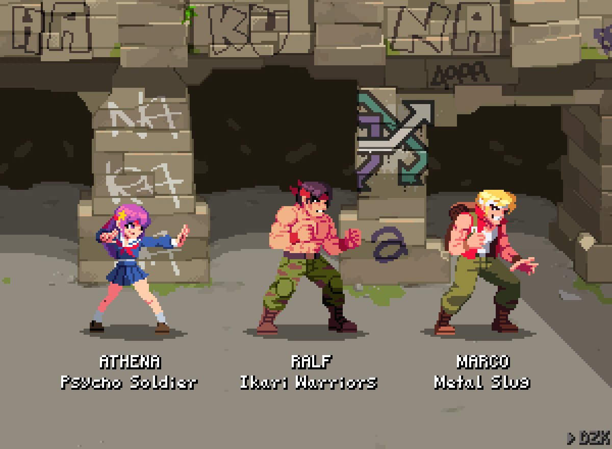 Dez_sprites's tweet image. Some protagonists of SNK games🕹️ - River City Girls style sprites!!!

#pixelart #sprites #SNK #KOF #TheKingOfFighters #FatalFury #ArtofFighting #TheLastBlade #SamuraiShodown #MetalSlug #Ikari #PsychoSoldier #RiverCityGirls #Crossover #videogame #fanart