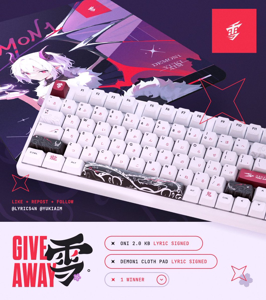 lyrics4n's tweet image. YUKI AIM SIGNED ONI 2.0 KEYBOARD + DEMON1 MOUSEPAD GIVEAWAY 🙀🙀🙀
 
- follow @lyrics4n + @YukiAim 
- retweet and tag a friend!

GOODLUCK, ENDS IN 7 DAYS 🫶