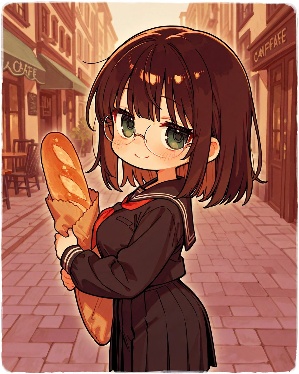 #AIイラスト 
本日は11月28日、#フランスパンの日 だそうです🇫🇷
外はカリカリ、中はふわふわ、美味しいですよね❗️️
ウチではシチューの時に、輪切りにしたフランスパンにガーリックバターを塗って焼いたものを食べるのですが、これがまた最高なんです✨️
