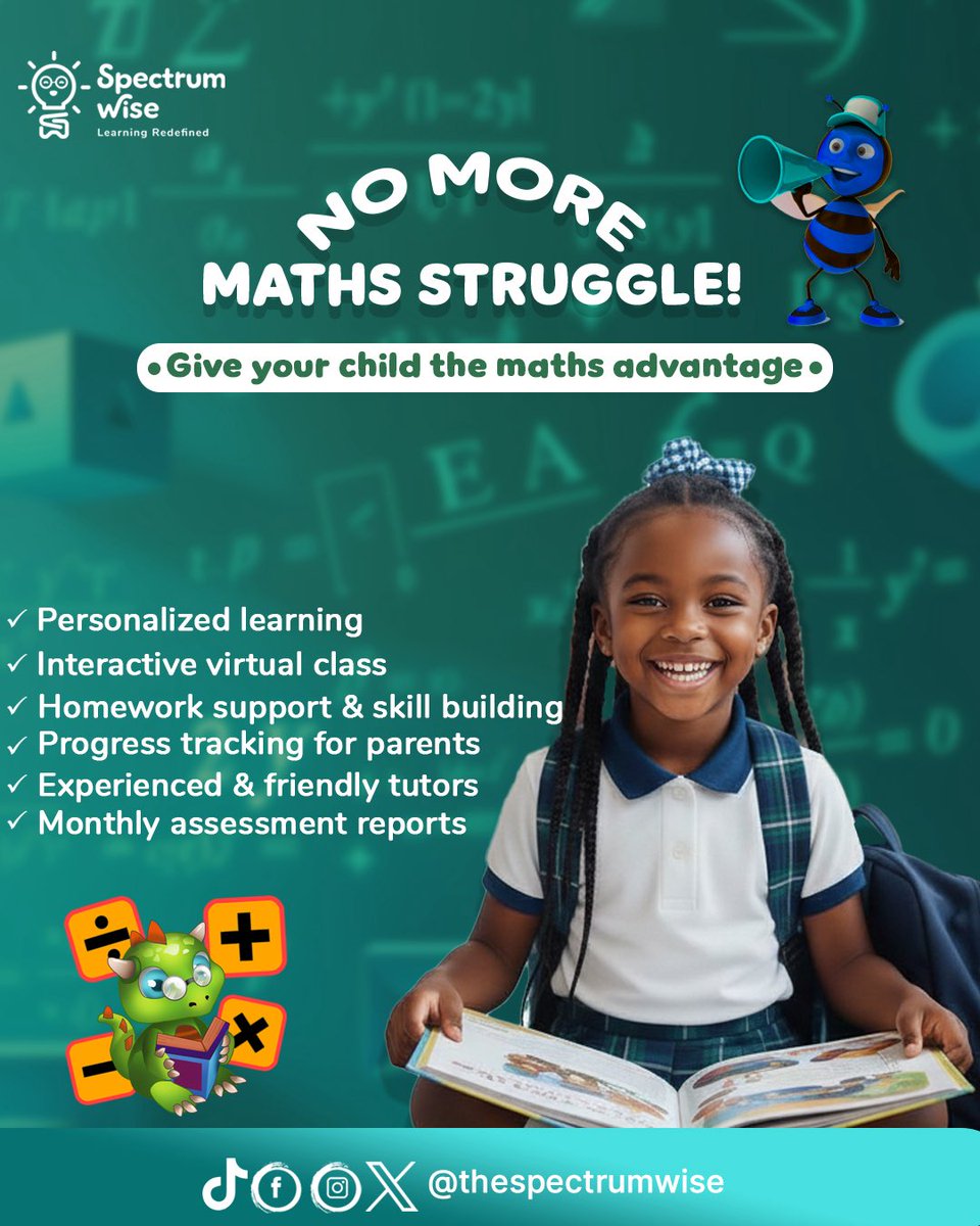 thespectrumwise's tweet image. No child should struggle with Maths.
If your child is losing confidence, getting frustrated, or falling behind - it’s time to step in.
Give your children the Maths advantage through personalized lessons and friendly tutors who make learning easier.    📩 DM to enroll. #MathsHelp