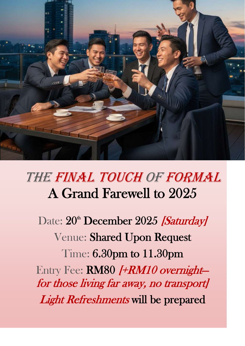 formalattiremen's tweet image. 正式的最后触感 —— 测试你的办公室诱惑技巧 😏
The Final Touch of Formal 2025 — Test Your Skills of Office Seduction 😏
facebook.com/share/p/17kYj1…