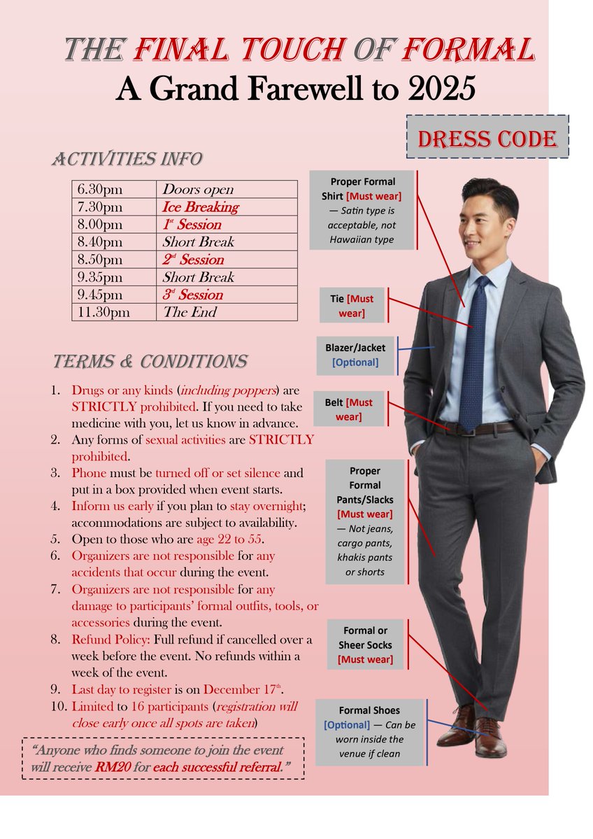 formalattiremen's tweet image. 正式的最后触感 —— 测试你的办公室诱惑技巧 😏
The Final Touch of Formal 2025 — Test Your Skills of Office Seduction 😏
facebook.com/share/p/17kYj1…