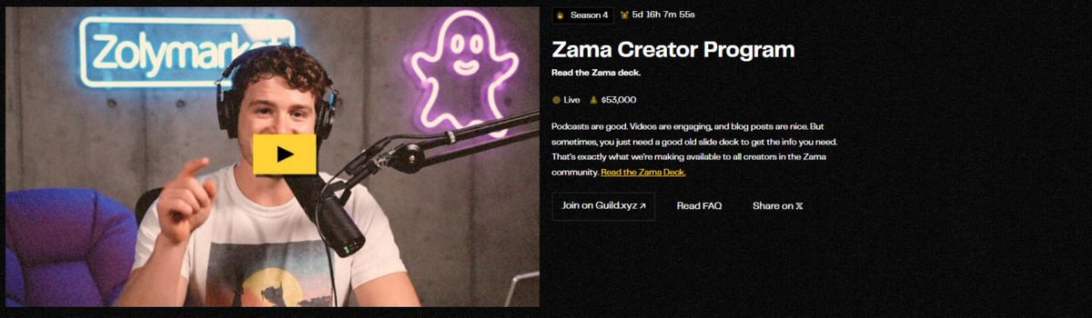 AmanHunts's tweet image. Season 4 of the @zama Creator Program is ending in just 5 days and there’s still a real chance to qualify. Rewards go to the top 1000 creators, where the top 100 share a monthly pool and the top 1000 earn the S4 OG NFT.

To stay eligible make sure you post educational content on…