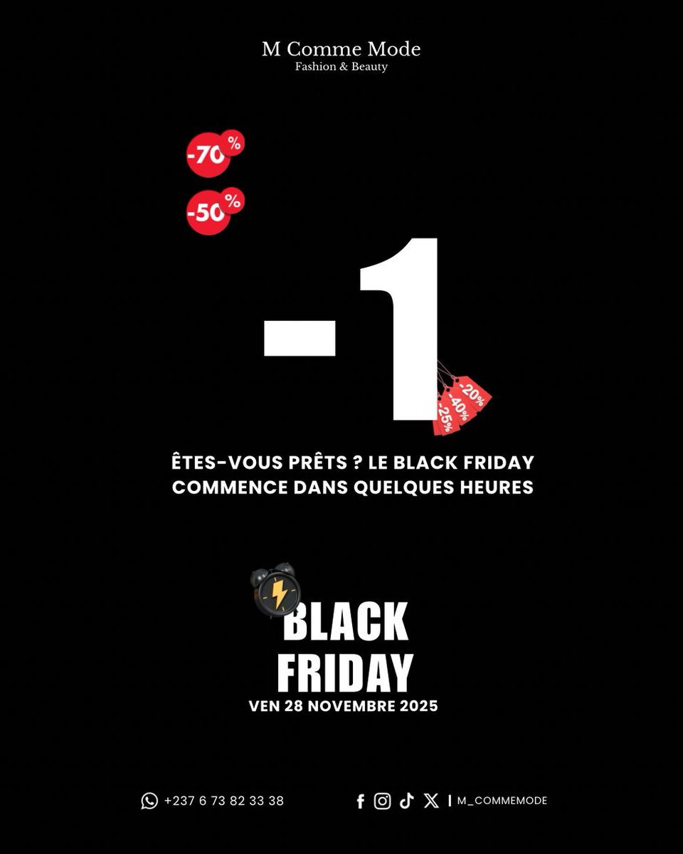 m_commemode's tweet photo. JJ-1
Le BLACK FRIDAY c'est demain !
Êtes-vous prêts ? Le black Friday commence dans quelques heures.
#Mcommemode
#Blackfriday
#Shoppingeurope
#cameroun https://t.co/11UiUlBf3G