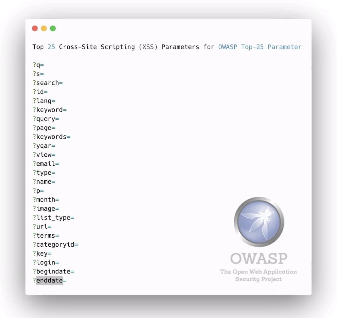 Anastasis_King's tweet image. 🪰 OWASP Top 25 Parameters

A concise overview of the most commonly targeted web parameters identified in security testing and analysis. 

🔖 #OWASP #WebSecurity #AppSec #CyberSecurity #InfoSec #SecureDevelopment