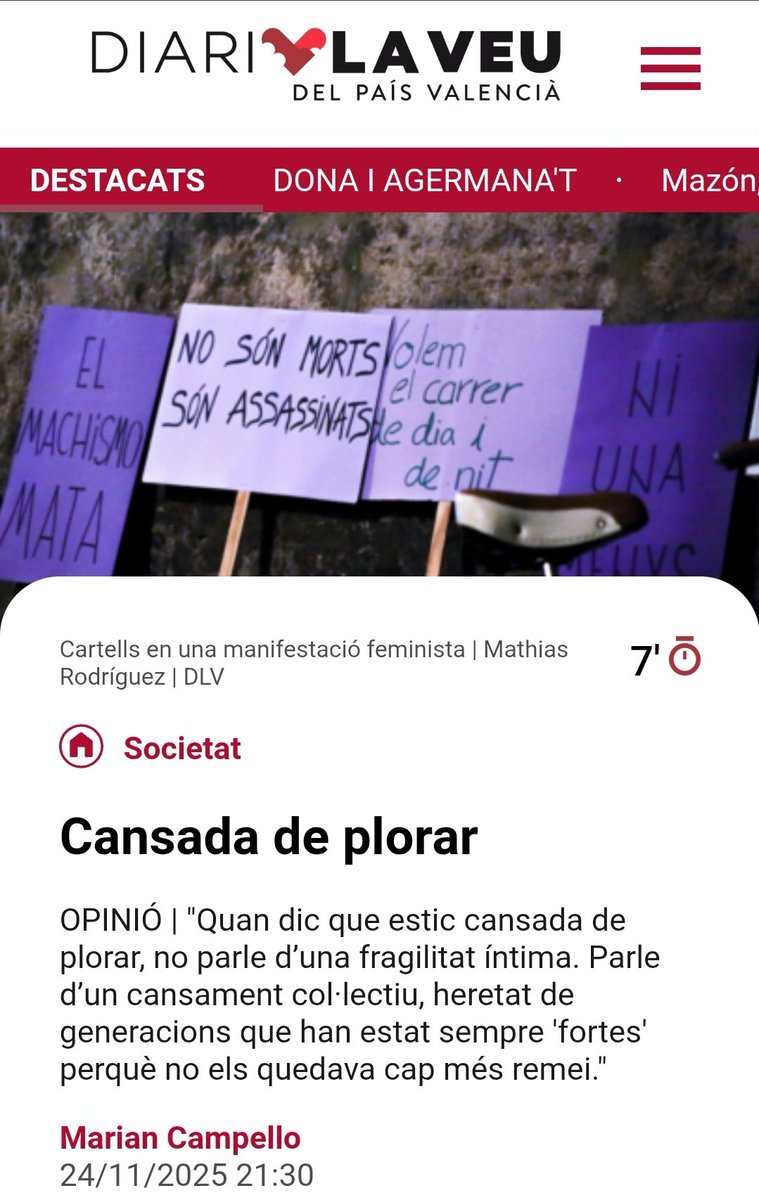 Has de llegir a <a href="/MarianCampello/">Marian Campello 🌴</a>, sobretot, si eres home, cis i hetero.

Via <a href="/diarilaveucat/">Diari La Veu</a>

diarilaveu.cat/societat/cansa…