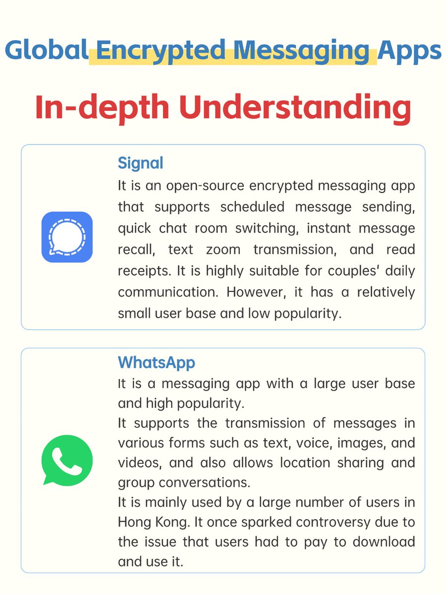 ChatCube_cc's tweet image. In-depth Understanding of Global Encrypted Messaging Apps
End-to-end Encryption: No traces are left on the server, and only you can view the chat content. 
#encryption #encryptiontools #SIGNALIS #WhatsApp