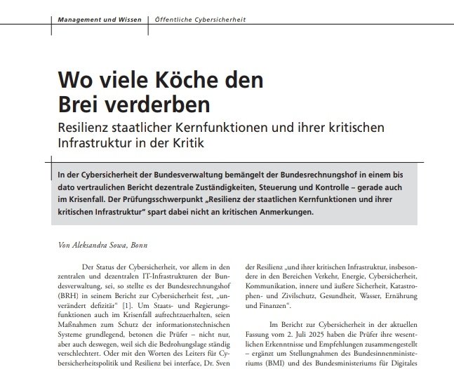 kryptomania84's tweet image. Prüfer des BRH bemängelten im Bericht zur #Cybersicherheit ua die fehlenden Definition und Kontrolle der #Cybersicherheitsziele, #Controlling und Grundlagen für die Steuerung der Cybersicherheit: Themen mit Bezug zur   #Evaluierung der #CSS2021 
kes-informationssicherheit.de/print/titelthe… #kes #abo