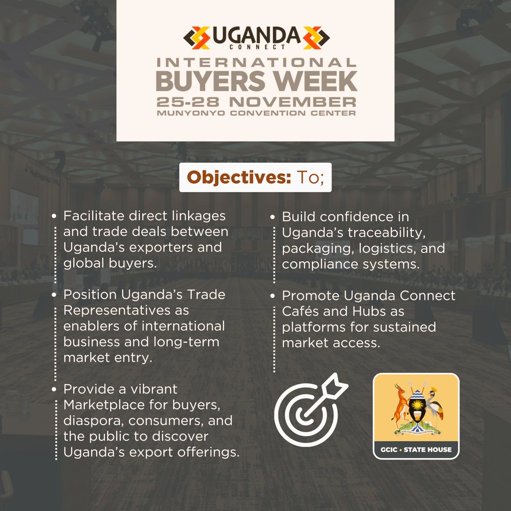 The Buyers Week introduces a new feature: Uganda Connect Marketplace, a curated, open-access showroom of Uganda’s export-ready brands.
Visitors will experience:
🔹Live product demonstrations
🔹Buyer sampling sessions
🔹Packaging &amp; branding showcases
🔹Pitch sessions for exporters