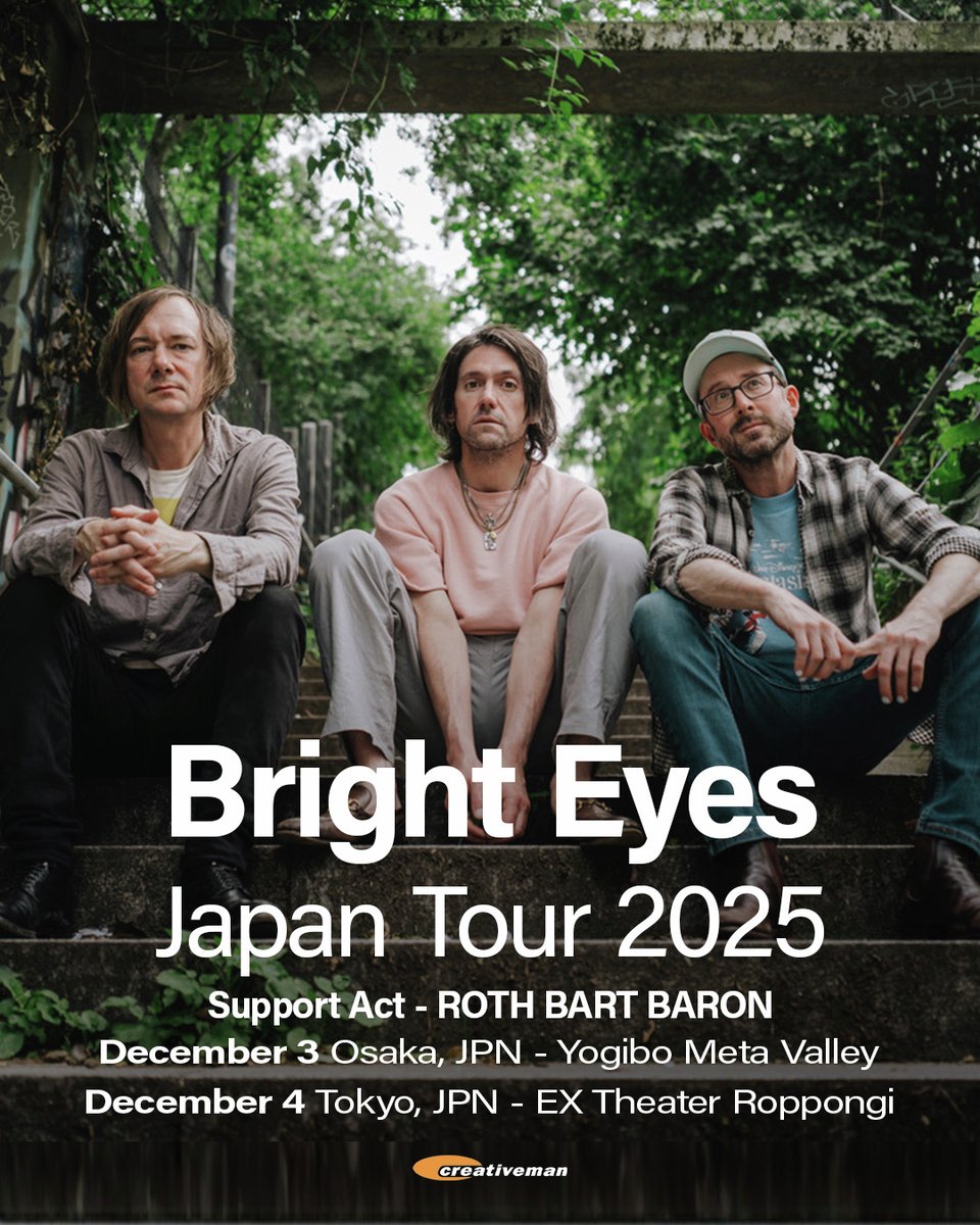 CMP_official's tweet image. 【BRIGHT EYES 来日公演 サポートアクト決定！】

待望の来日公演を控えるブライト・アイズのサポートアクトとして、繊細な詩世界と壮大なサウンドスケープが魅力のフォークロックバンド、ROTH BART BARONの出演が決定！

creativeman.co.jp/event/bright-e…