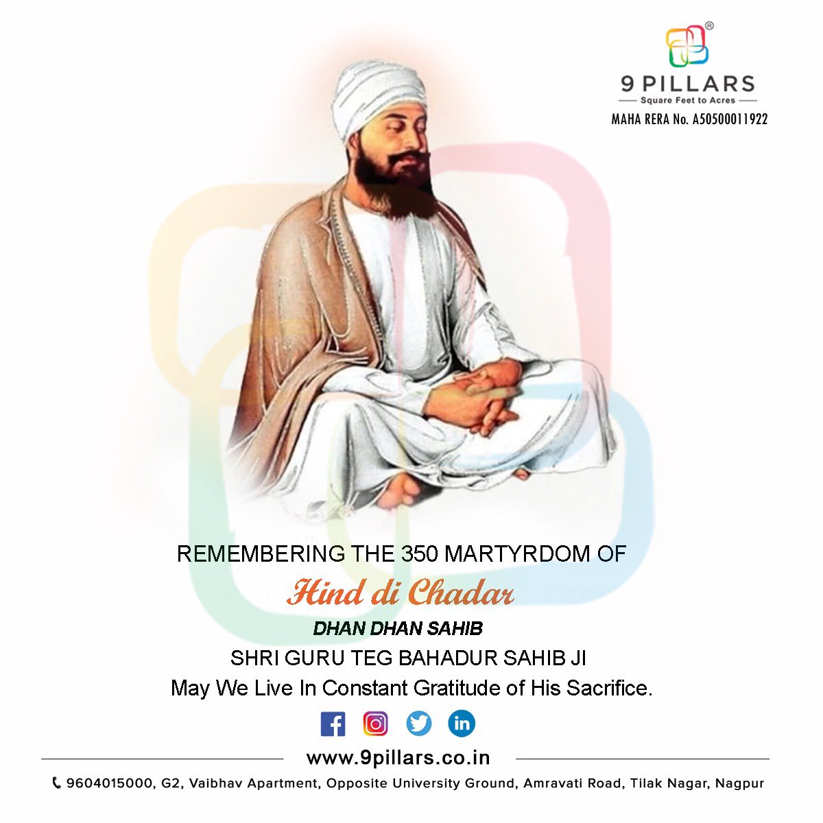 9PILLARS's tweet photo. Remembering the unparalleled sacrifice of Dhan Dhan Shri Guru Teg Bahadur Sahib Ji, the protector of righteousness.
May we always walk the path of truth, freedom, and humanity that he showed.
🙏🌼 #HindDiChadar #GuruTegBahadurJi https://t.co/safpbEJLVP