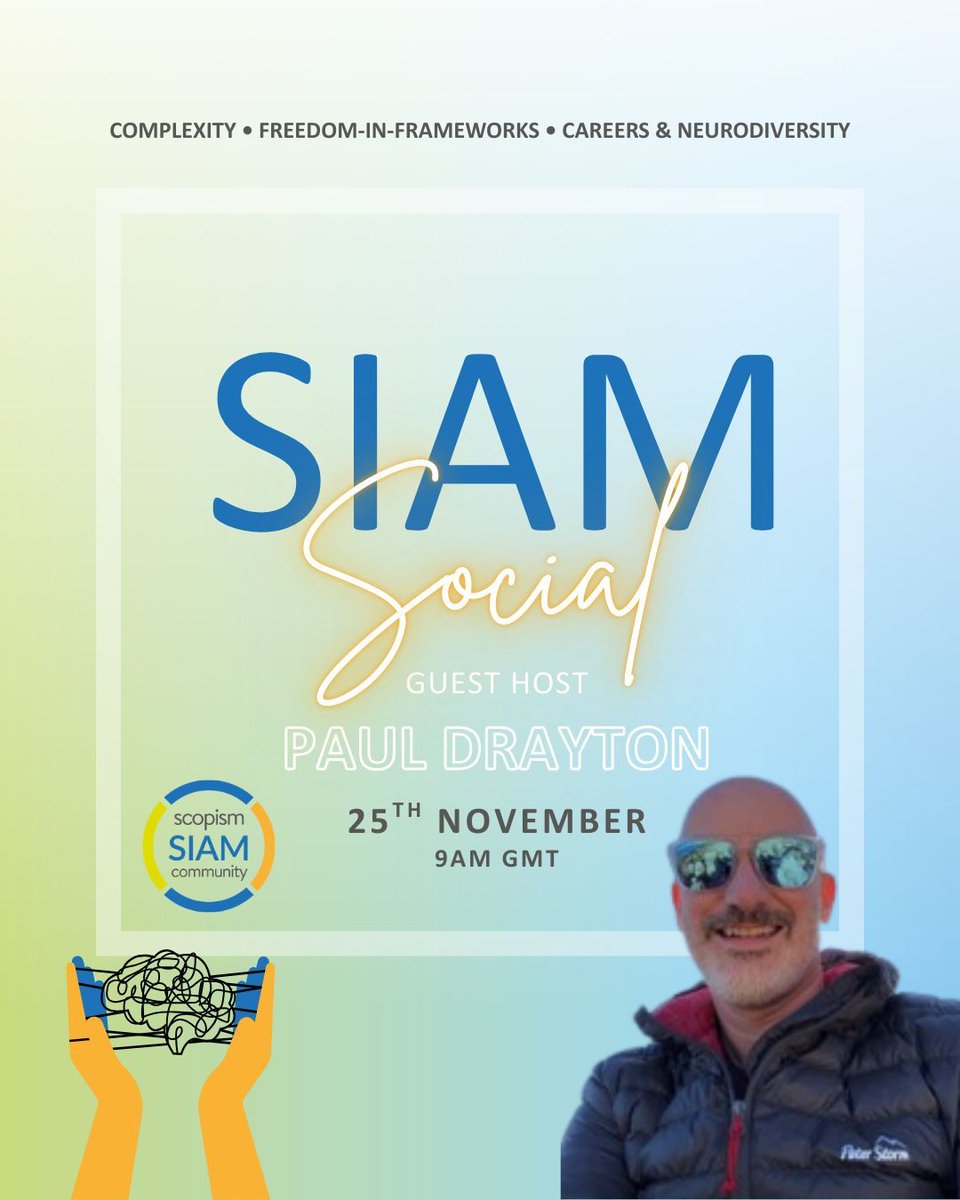 ScopismSteph's tweet image. Today 09:00 GMT - SIAM Social with Paul Drayton.
Grab coffee, no prep required, see you in 1 hour!

🔗 Join here: scopism.circle.so/c/events-sched… 

#SIAM #ITSM
