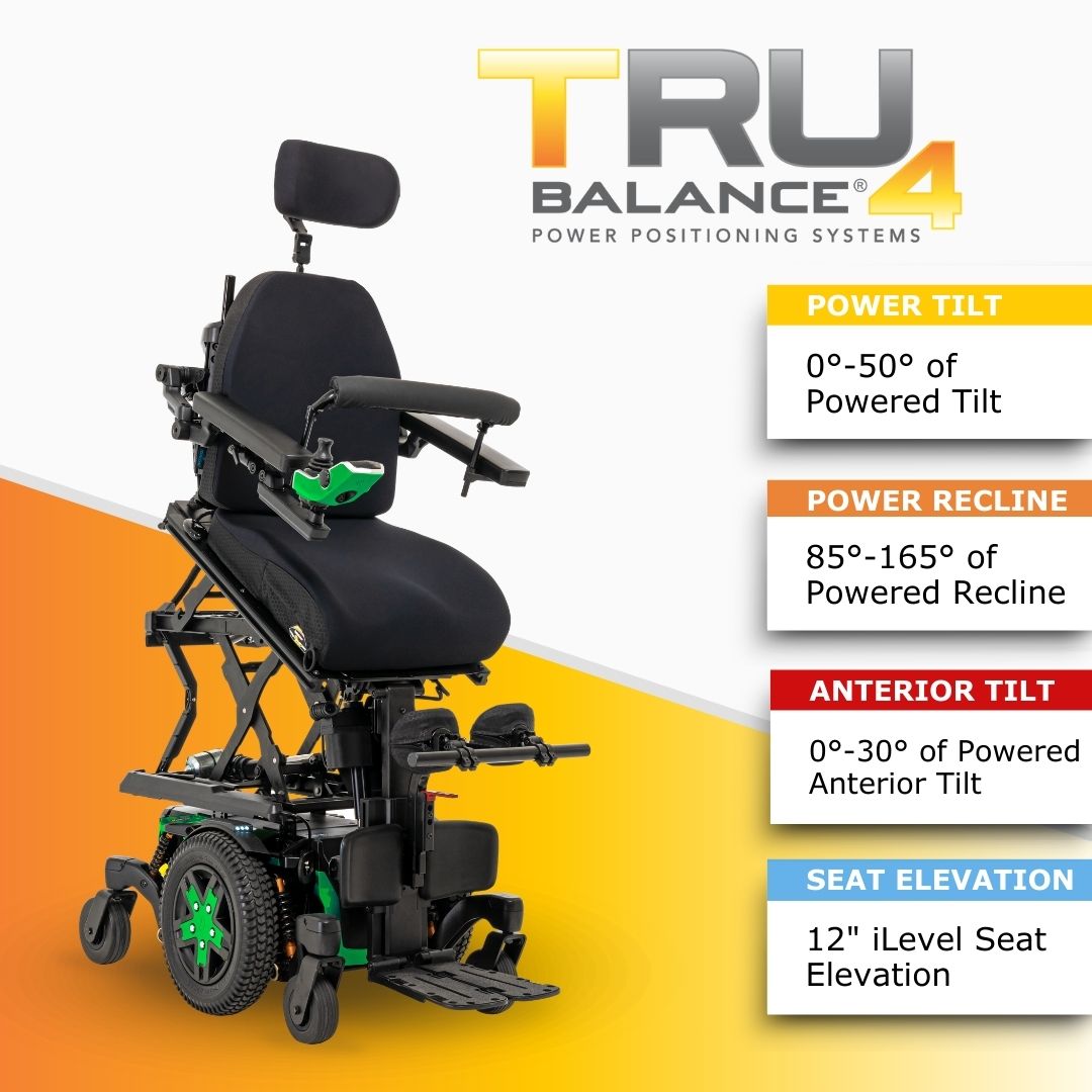 The TRU Balance® 4 helps users stay comfortable and independent all day. Powered tilt, recline, anterior tilt &amp; seat elevation let you: ✅Relieve pressure ✅Sit better ✅Reach &amp; grab ✅Transfer easier ✅Connect at eye level ✅Access high surfaces

#PowerPositioning #TRUBalance4