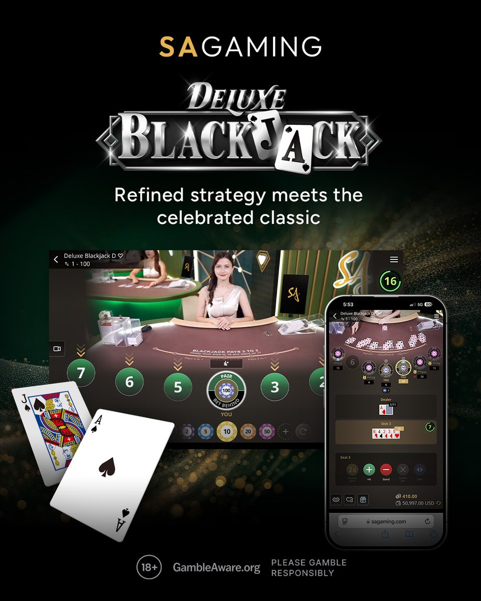 🚀 #DeluxeBlackjack is officially LIVE! 🃏✨

All presented in a completely new design from back to front for an enhanced player experience!

Try now → sagaming.com/deluxeblackjack 

🚫 18+ | Please gamble responsibly | gambleaware.org

#ResponsibleGaming #SAGaming