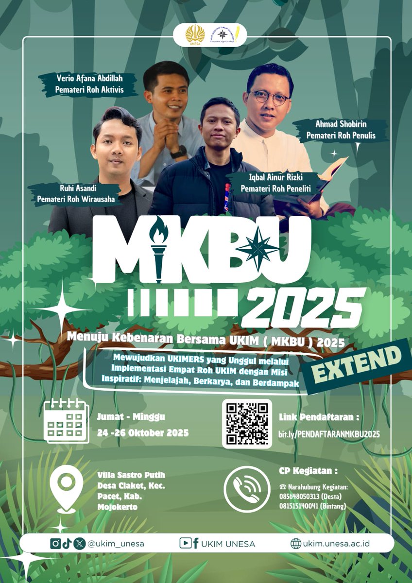 unesa_ukim's tweet photo. [𝐌𝐊𝐁𝐔 2025]✨️

𝐒𝐚𝐥𝐚𝐦 𝐈𝐥𝐦𝐢𝐚𝐡 ! 
𝐔𝐊𝐈𝐌 𝐉𝐀𝐘𝐀 !!🔥

MKBU bukan sekadar agenda rutin, tapi ruang belajar yang penuh ilmu, pengalaman, dan perjalanan berharga untuk mengasah karakter ilmiah dan kepemimpinan.💫

📍Villa Sastro Putih, Dsn. Sembong, Ds. Claket https://t.co/1cbPlFgO0d