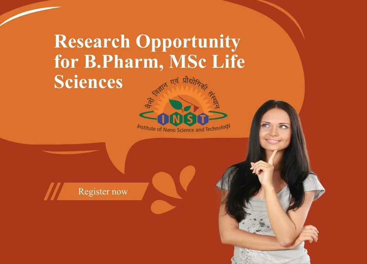 pharmatutor's tweet image. Opportunity for B.Pharm, MSc Life Sciences under the CSIR funded project at INST
MSc degree in Life Science, Biotechnology, Molecular Biology /  Biochemistry/ Nanobiotechnology/ Zoology/ Microbiology / other related  areas /BPharm
pharmatutor.org/content/novemb…