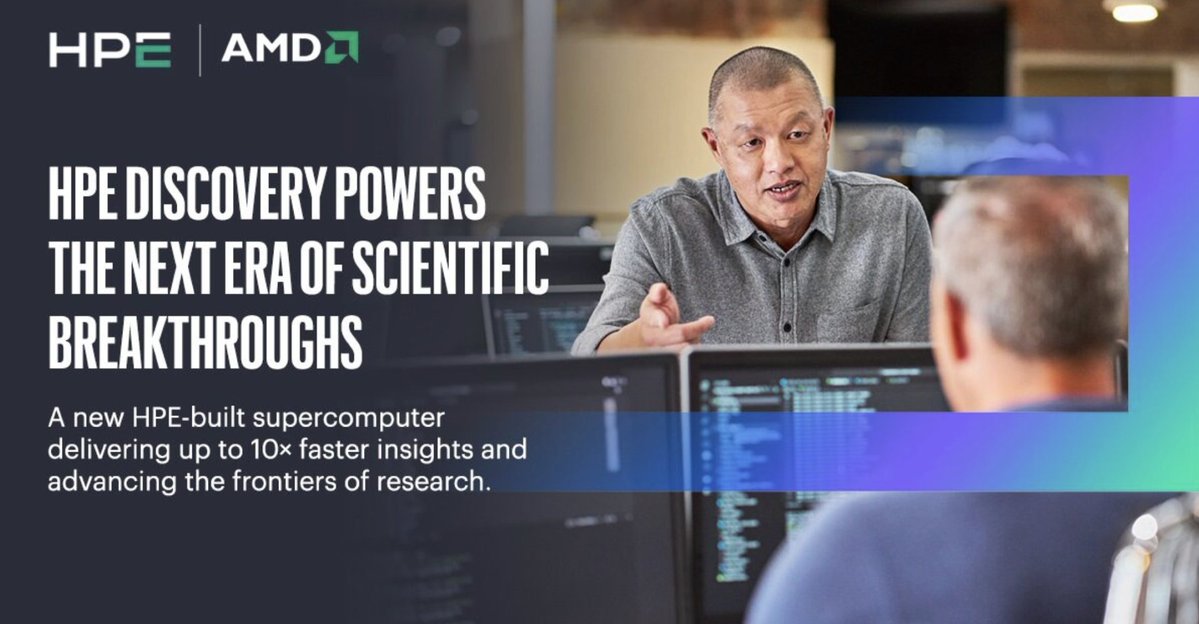 HPE_Alliances's tweet image. .@HPE is building Discovery, a next-generation supercomputer for Oak Ridge National Laboratory powered by @AMD EPYC™ processors. Advancing #AI, HPC, and quantum computing, it’s set to transform research across medicine, energy, and aerospace: hpe.to/60147Waij