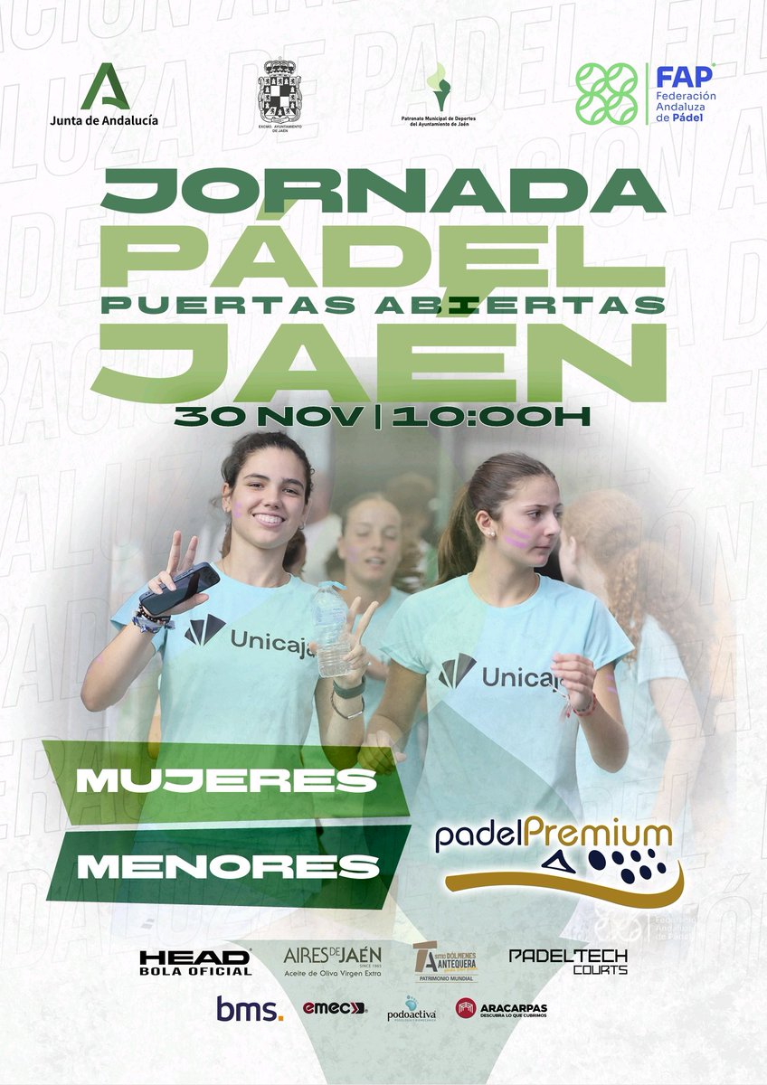 📢Jornada #FAP de #padel Puertas Abiertas en #Jaen 
✳️ Inscripción gratuita. 
📆 30 noviembre 

📍 Pádel Premium 

📝 Inscripciones en fap.es