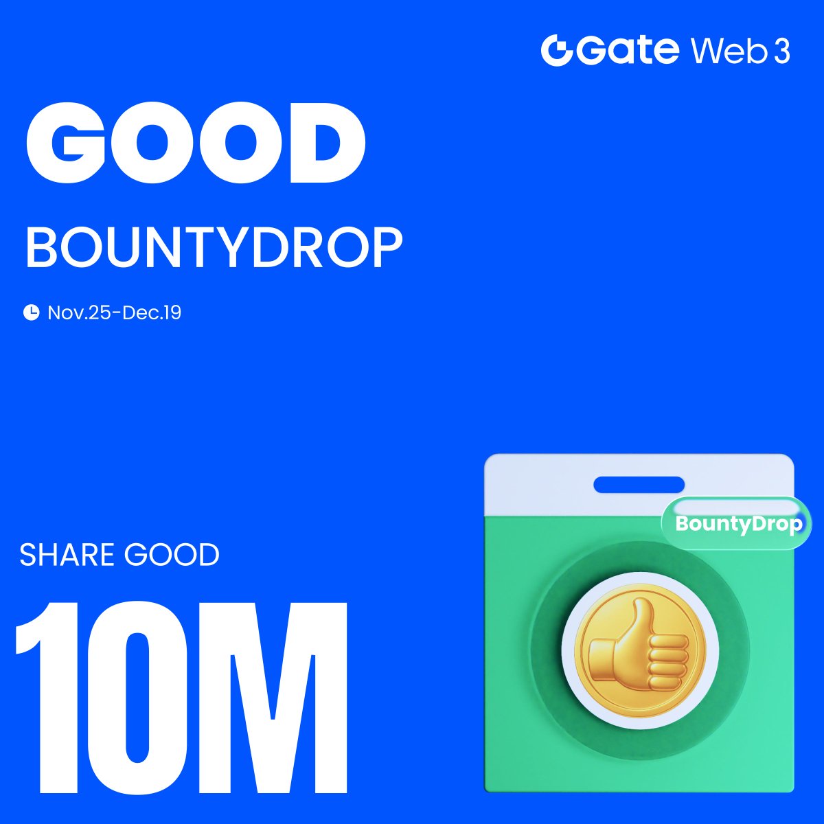 GateWeb3_HQ's tweet image. 🔥#GateWeb3 &amp;amp; @goodongatefun #BountyDrop is Live!

Complete the Tasks to Share 10,000,000 $GOOD
 ✅ Hold assets worth at least 10 USDT (or equivalent) in Gate Web3 across GateLayer chain.
 ✅ Follow @GateWeb3_HQ &amp;amp; @goodongatefun
 ✅ Join the GOOD Telegram group

 ⏰ Nov 25 - Dec…