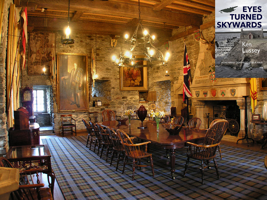 How many deaths to end a war? ‘Eyes Turned Skywards’ is a fast-paced thriller set mainly in northern Scotland during World War Two. The main character dines in the great hall at the fictional Sarclet Castle.
Available as a Kindle, Kobo or Apple:
kenlussey.com/ets/index.html