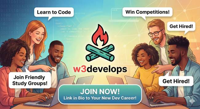 w3Develops's tweet image. Stop coding alone. Debug with friends! 🔥

Join #w3Develops for FREE courses, study groups &amp;amp; competitions.

Your seat is waiting: w3develops.org

#FreeCodeCamp #LearnToCode #JavaScript #100DaysOfCode #ArtificialIntelligence