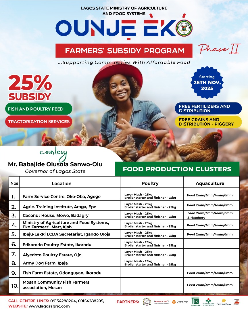 Abi_Olusanya's tweet image. ...targeted at the main agri-production sectors in the state, the @lagosagric1 ounje eko farmers' 25% subsidy is kicking off  again (in poultry, fisheries and vegetable) alongside free grains &amp;amp; fertilizer distribution to pig and vegetable farmers. This is to stimulate local…