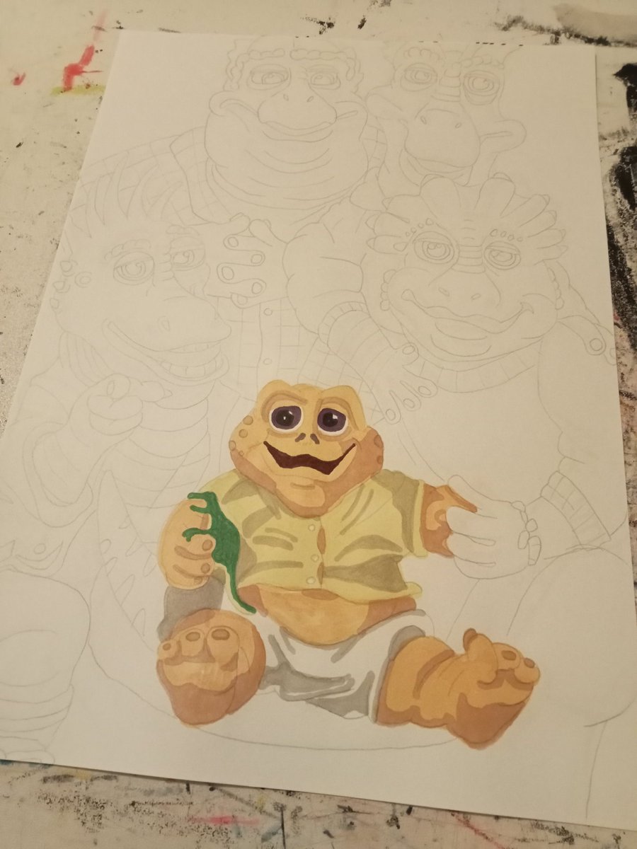 ManInPaintUK's tweet image. PUTTING SOME early morning work in my piece based on #DinosaursTVShow. I&apos;m happy how it&apos;s shaping up 🤩🎨📺🦖🌋 #WorkInProgress 

#artistsonx #maninpaint #80sbaby #geek #geekartist #geekart #proudgeek #retrogeek #geeklife #popculture #popcultureart #artcommunity #art