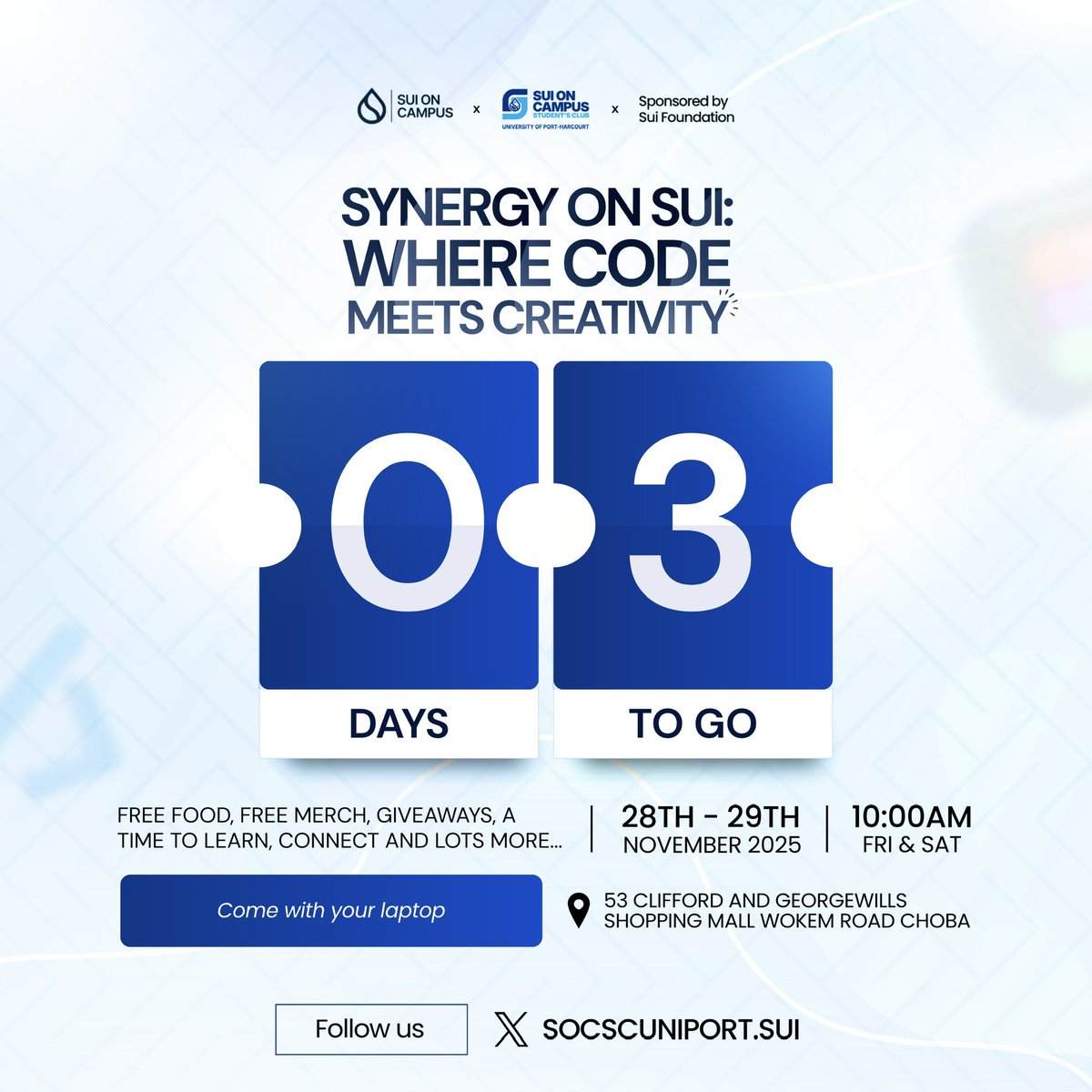 socscuniport's tweet image. The Clock is moving Fast🔥

Just 3 days to our massive technical workshop.

You can&apos;t afford to miss out on this. Come learn, connect, network and have fun🤩 

Register now👇
luma.com/zg2f6a3c

@AntoineBlanc