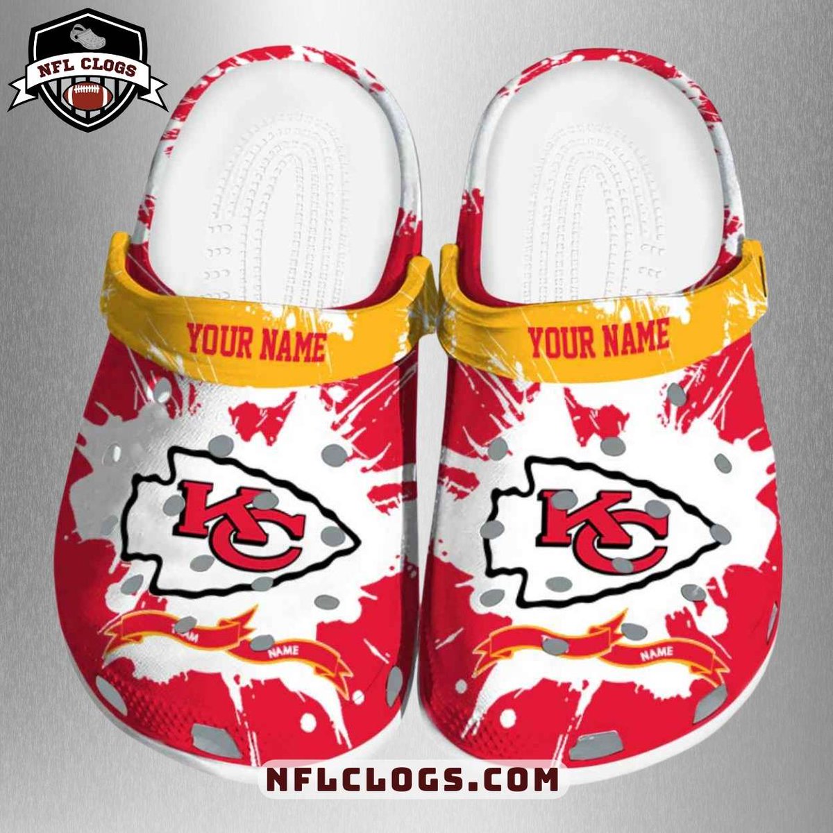 nflclogs's tweet image. Red and White Splash Kansas City Chiefs Crocs

Make waves with these splash-print red and white Chiefs clogs! Custom name strap and bold KC logo—essential for true fans. 
Order now: nflclogs.com/product/red-an…

#NFLclogs #ChiefsKingdom #SplashStyle #GameDayReady