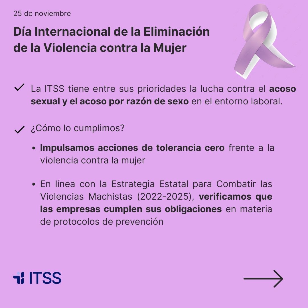 ITSS_INSPECCION's tweet image. ♀️ Este #25N nos sumamos a la condena de las diversas manifestaciones de la violencia contra las mujeres. 

📢La ITSS tiene entre sus prioridades la lucha contra el acoso sexual y el acoso por razón de sexo en el entorno laboral.

👇  Te lo contamos aquí: