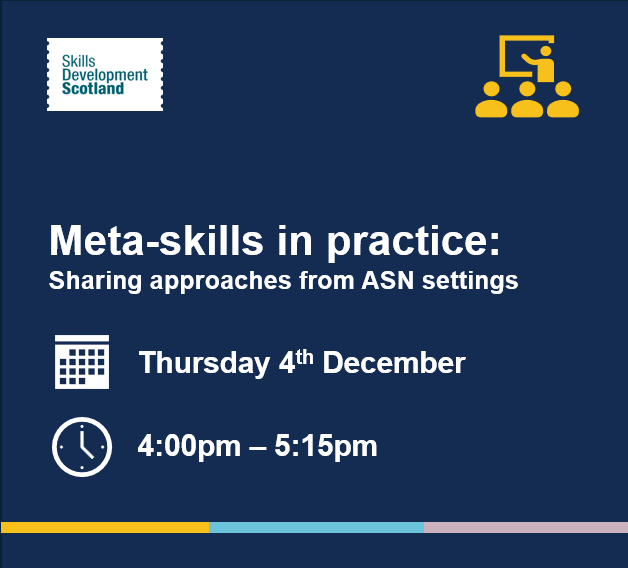 skillsdevscot's tweet image. #MetaSkills in practice: Sharing approaches from ASN settings. Join us for a dynamic and #collaborative session where #educators come together to share examples of how they are approaching the embedding of meta-skills within their education setting. events.teams.microsoft.com/event/a20b887f…