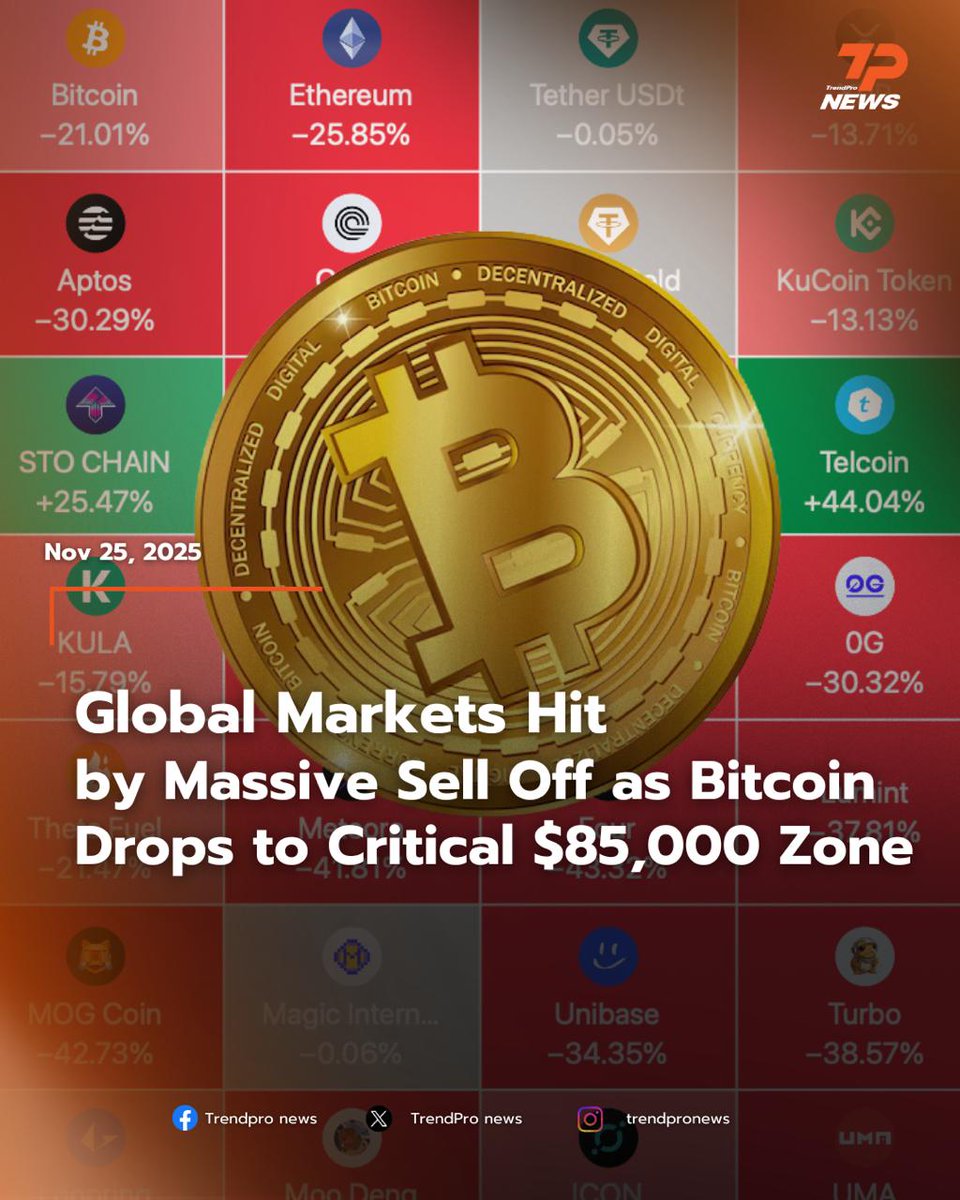 TrenproG29739's tweet photo. 🌍 Global Markets Slammed by Massive Sell-Off as Bitcoin Falls to the Critical $85,000 Zone 📉

Read more in the comment.

#Trendpro #TrendproGlobal #TrendproNews #Bitcoin #CryptoCrash #MarketSelloff #GlobalMarkets https://t.co/Ycm4geTrtd