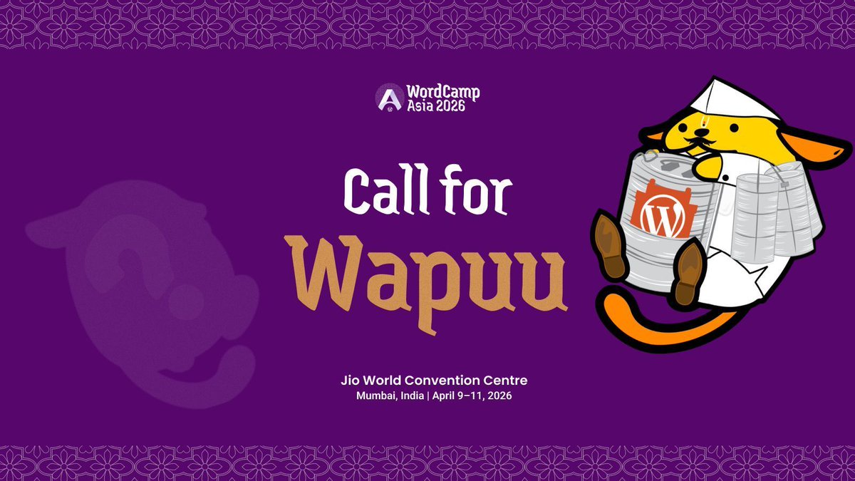 WordCampAsia's tweet image. Designers, artists, and Wapuu lovers — this one’s for you! 🎨✨

We’re looking for the official #WCAsia 2026 Wapuu. Your creativity could shape our mascot!

Submit your design → buff.ly/SgtIUjI

#WordCampAsia2026 #CallForWapuu #WordPress