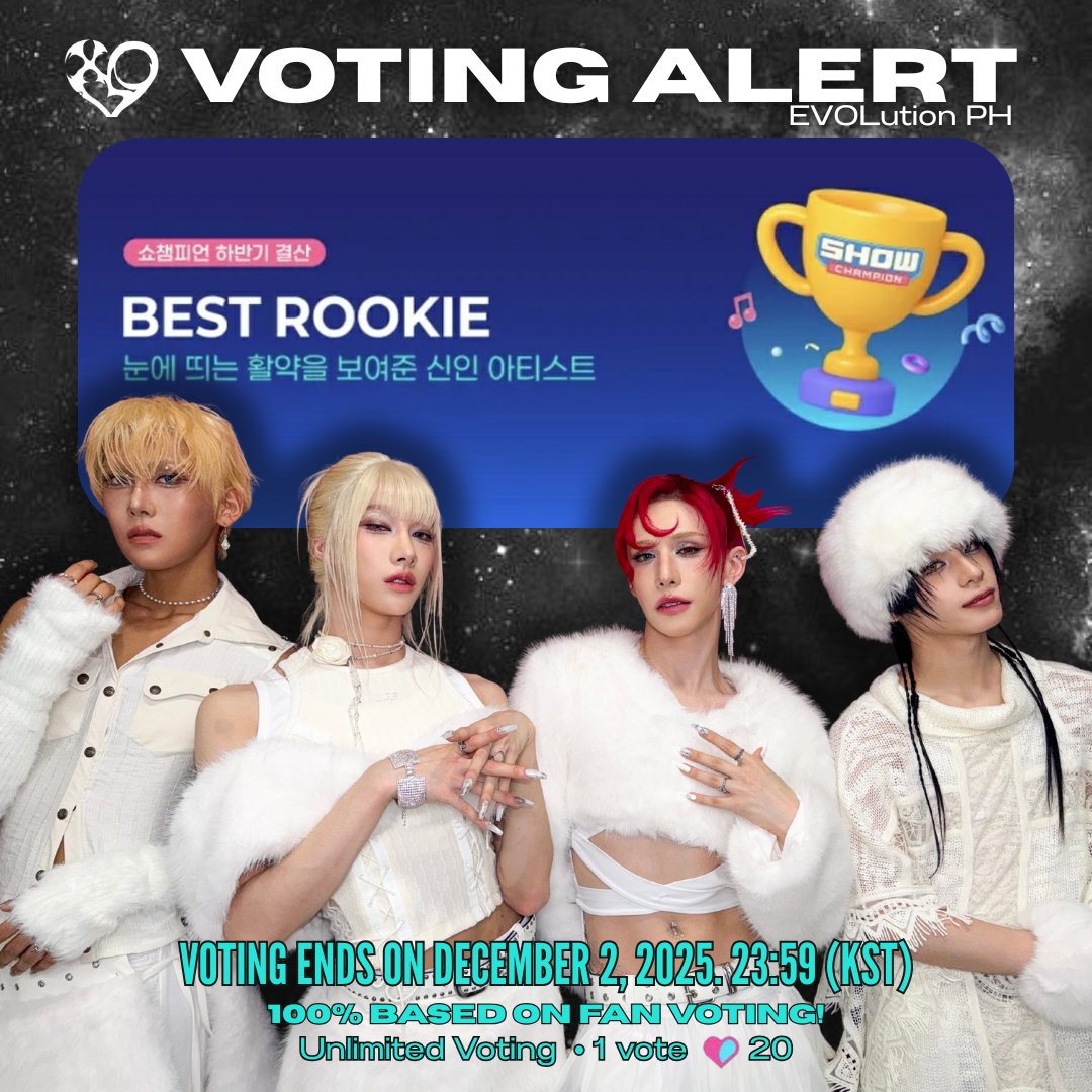 phevolution_'s tweet photo. Letโs unite our votes, EVOLs! โค๏ธ๐ฉท๐๐
Focus on ๐๐ฒ๐๐ ๐ฅ๐ผ๐ผ๐ธ๐ถ๐ฒ ๐๐๐ฎ๐ฟ๐ฑ, and letโs secure this win for XLOV! ๐
#EVOLutionPH #EVOLveWithXLOV #XLOV #์์ค๋ฌ๋ธ #WUMUTI #RUI #HYUN #HARU https://t.co/hnT1bZ9IyW