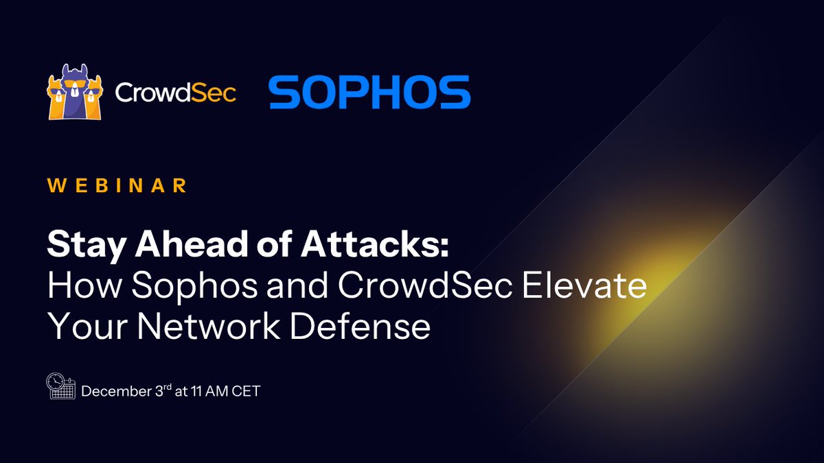 Crowd_Security's tweet image. We’re one week away from our webinar with @Sophos ! 

📅 Join us on December 3rd at 11 AM CET to discover how Sophos and CrowdSec work together to stay ahead of evolving threats, without compromising performance.

You’ll get expert insights, a live walkthrough, and the chance to…