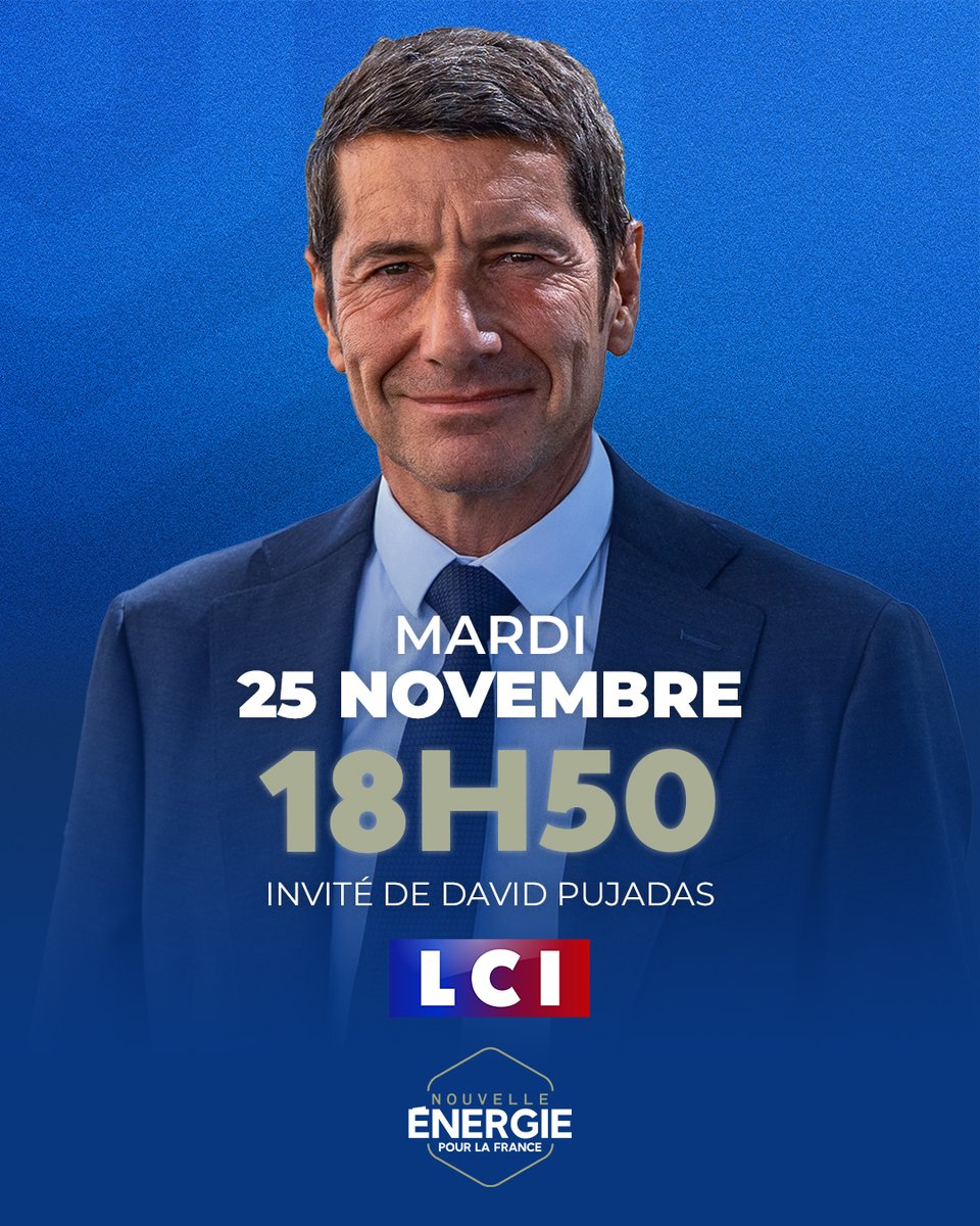 Nouv_Energie's tweet image. 📣 Retrouvez @davidlisnard ce soir, dès 18h50, sur @LCI, face à @DavidPujadas.

@24hPujadas