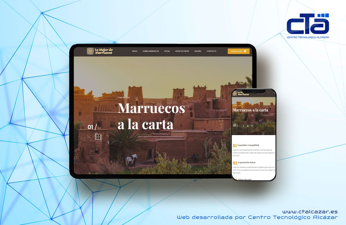 ctalcazar's tweet photo. Nuevo desarrollo Web totalmente personalizado para la Empresa experta en Viajes y Rutas a la carta por Marruecos, pueden visitar el trabajo en https://t.co/6itisOdRhZ https://t.co/ZRaIkHWEer