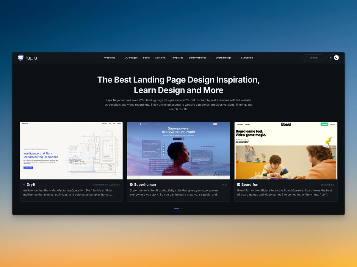 LapaNinja's tweet image. Today, Dark Mode is available on @LapaNinja.

Let&apos;s give it a try:
lapa.ninja 🌙 🌞