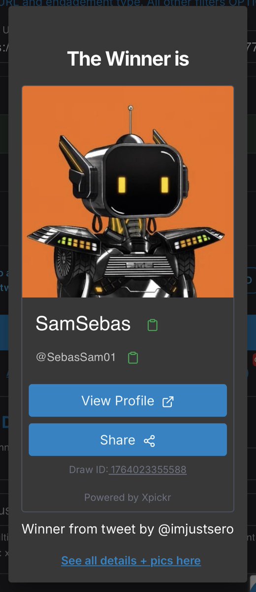 And the winnnnerrrrrr is <a href="/SebasSam01/">SamSebas</a> 

Drop me a dm with your address and Ill send the goods over :) 

Picked with Xpickr below🫡
