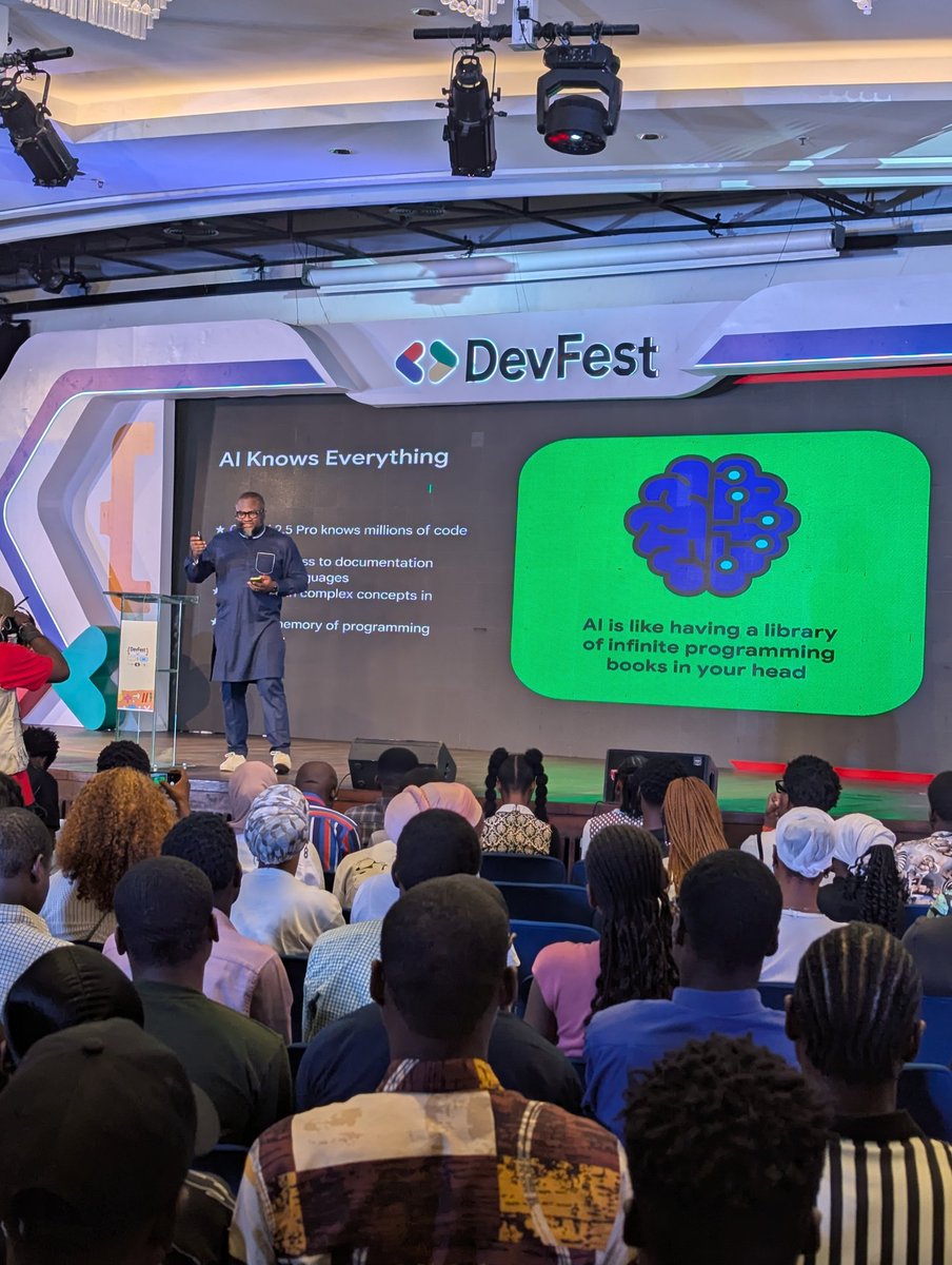 AhmzyJazzy's tweet image. My view at the banquet hall. Excellent keynotes and speaker led session from Olumide Balogun (Director West Africa Google) on Keynote, Chuka Ofili (GDE cloud) on Outsource Knowledge, Protect reasoning, and Odun of Piggyvest on Building for Billions
#devfestlagos #devfest2025