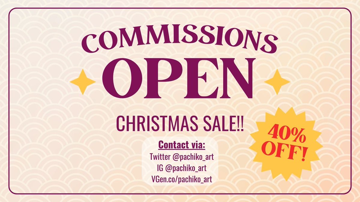 pachiko_art's tweet image. ✨Commissions Open [CHRISTMAS SALE!]✨

It's that time of the year! All services are 40% OFF from NOV 25th to DEC 25th.

DM me if interested or check out my VGen! (link in bio) commissioning me on vgen will help me greatly for getting verified 🥺

#commissionsopen #VGenComm…