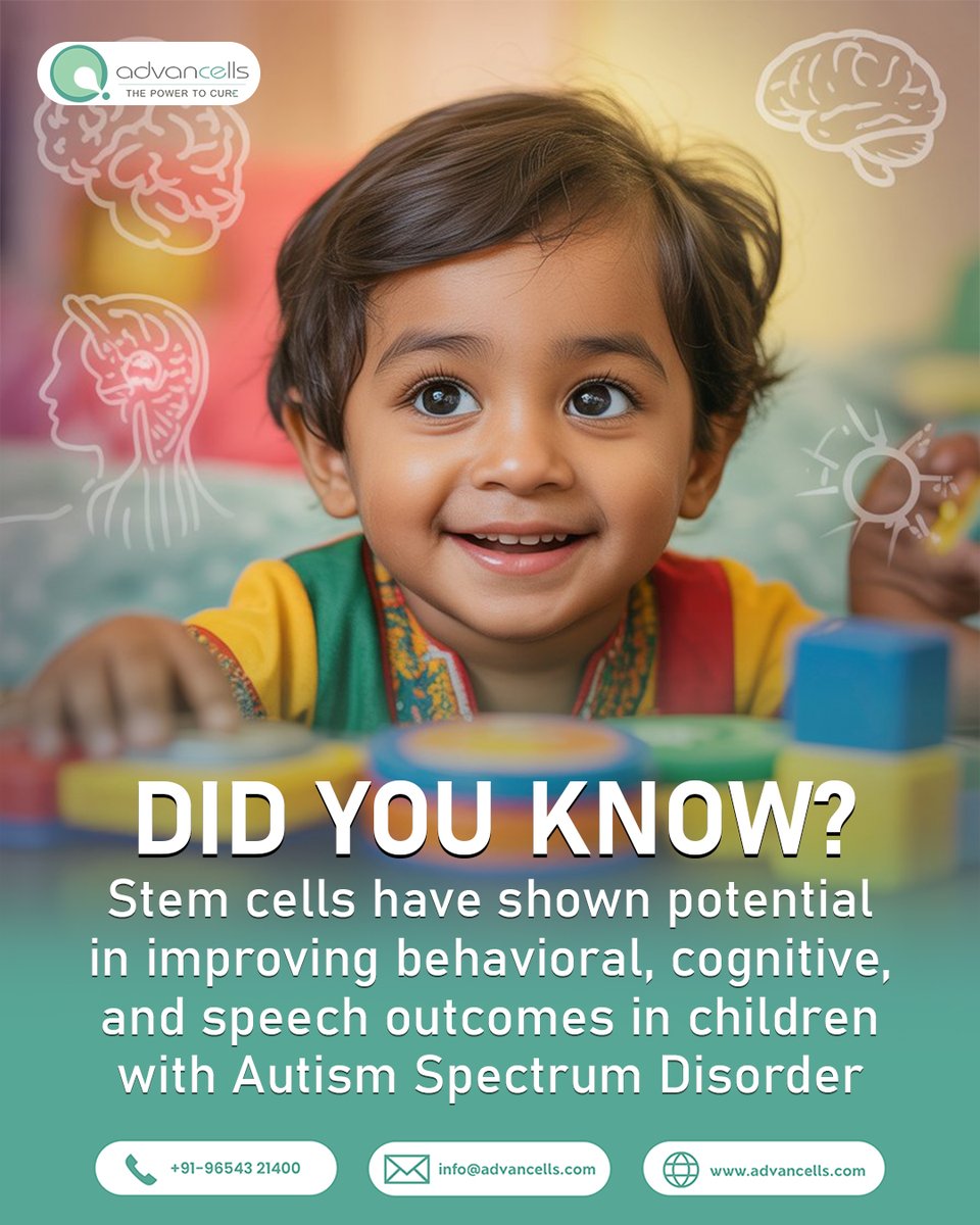 Advancells's tweet image. Emerging research shows that #stemcelltherapy may help improve brain connectivity, reduce inflammation, and enhance social and communication skills in individuals with #ASD. Science is paving new ways to support neurodevelopment with compassion and care.

#AutismResearch #autism