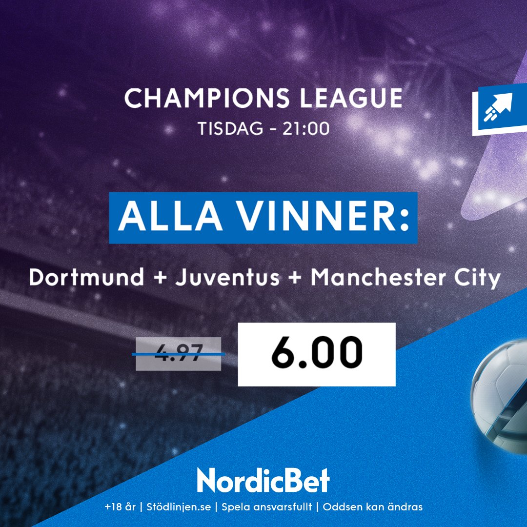 Ny CL-vecka på ingång och vi börjar med att boosta oddset på tre av kvällens favoriter. Tar du rygg? ⚽💥

Hittas här: go.nordicbet.com/ltb-sv

+18 år | stödlinjen.se | Spela ansvarsfullt