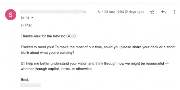 The 3 most effective fundraising hacks for raising our pre-seed round:

1. 💰 <a href="/pollenround/">pollen round</a> (by <a href="/startupoppa/">Alex Kwon | richpeople.ai |</a>) - Send 1 DM about your team/product to get in the inbox of 150+ top-tier investors. 

Expect a full inbox of meeting and pitch deck requests from investors.

2. 📦
