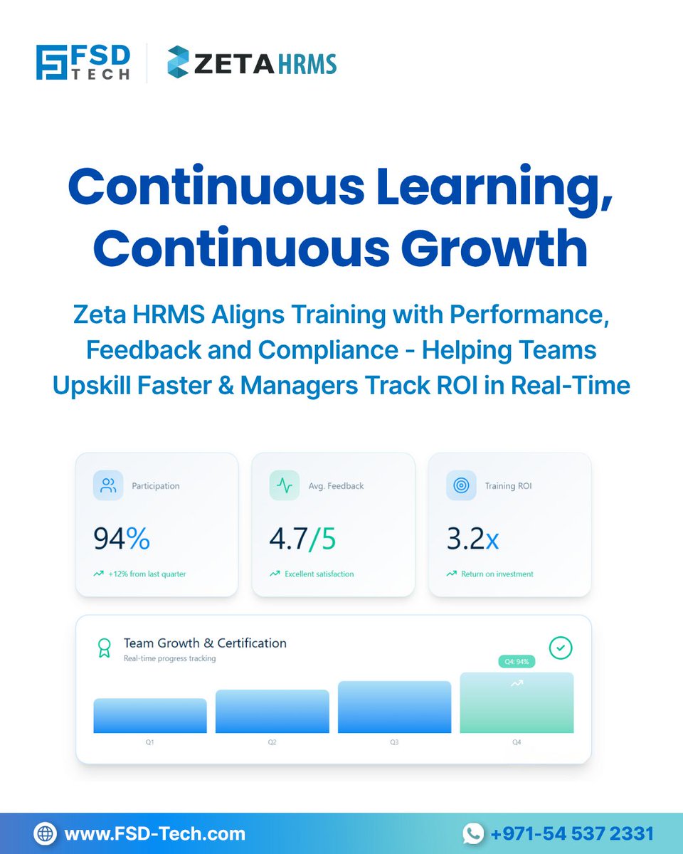 FsdTechnologies's tweet image. Training doesn’t have to be manual.
Zeta HRMS automates scheduling, attendance, feedback, certificates, and analytics — all in one place.

Smarter training. Better performance.

Blog: blogs.fsd-tech.com/zeta-hrms-trai…

#ZetaHRMS #HRTech #EmployeeTraining #LMS #Upskilling #HRSoftware